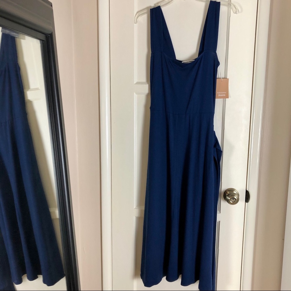 Reformation Navy Stretchy Midi Dress